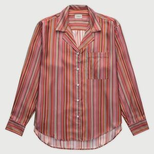 Women's Striped Satin Pajama Shirt - Pink & Red